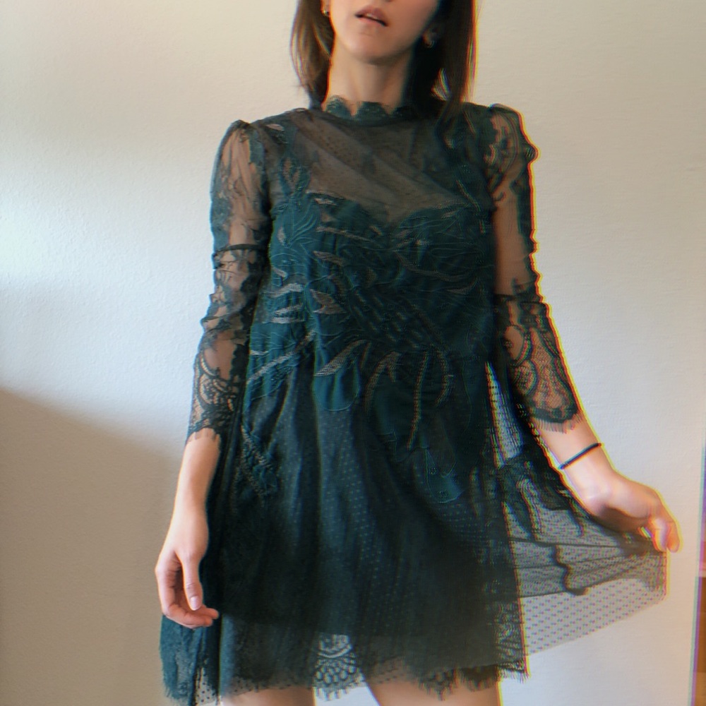 Free people dark green elegant lace dress
